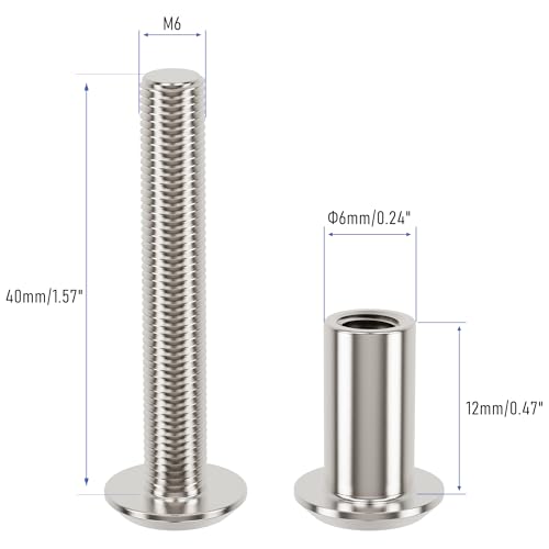 5PCS M6x40mm Binding Screws 8mm Hole 6x12（F）/6x40mm 5 Pcs Silver