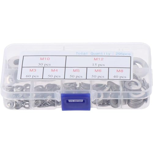  [AUSTRALIA] - 295Pcs Metric M3 M4 M5 M6 M8 M10 M12 Spring Wave Washer Assortment Kit, 304 Stainless Steel Curved Washers Kit