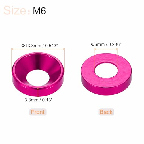 HARFINGTON 40pcs Countersunk Washer M6 Anodized Aluminum Alloy Finishing Washers, Screw Gaskets for Mechanical Accessories Parts, Pink
