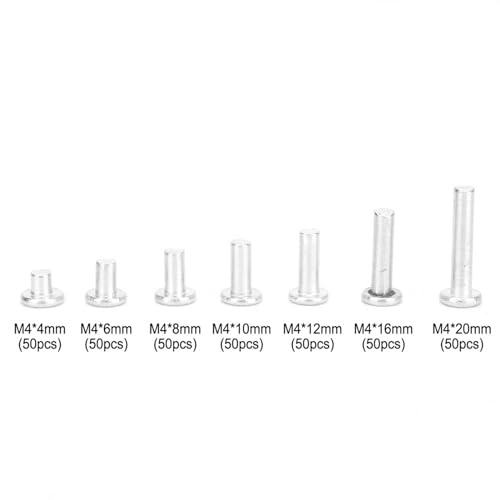 350pcs Flat Head Solid Rivets M4 Kit 4/6/8/10/12/16/20mm
