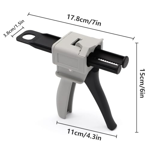 GGFOXLE 50ml Dispensing Gun, 1:1/2:1 Ratio Dispenser Glue Guns, Dual Cartridge Manual Dispenser Glue Tool, PBT Adhesive Dispensing Mixer Gun with Metal Valve, 7.5 x 2.3 x 6in