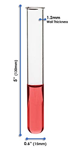 EISCO 48PK Test Tubes, 15ml - Borosilicate 3.3 Glass - 1.2mm Thick Walls, Beaded Rim - Superior Heat & Chemical Durability - 5.25" Tall, 0.6" Diameter Blank Tube