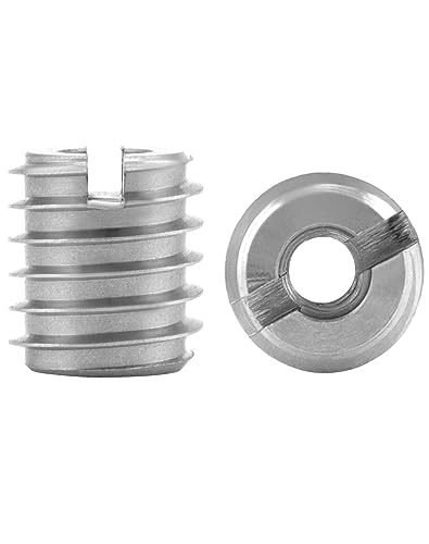 QWORK Stainless Steel Threaded Insert for Hard-Wood, 10-24 Internal Threads 20 Pack 0.5" Long Nut Inserts for Hardwoods, Softwoods, Plywood and Composites