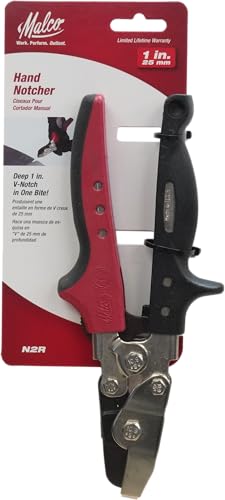 Malco N2R Hand Notcher with 1-Inch Deep V-Notch | Professional Sheet Metal Ductwork Fabrication Tool | Redline Ergonomic Handles | 24-30 Gauge Capacity