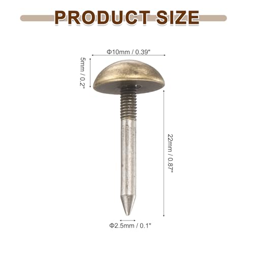 uxcell 40Pcs Solid Brass Upholstery Tacks, 12mm Retro Upholstery Nails Decorative Thumb Push Pins for Wood Boxes Carpet Sofa Furniture Leather Crafts, Bronze