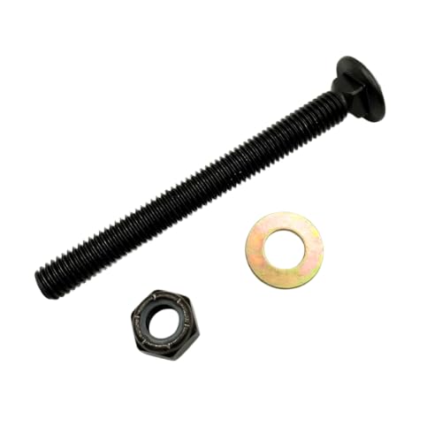 1/2"-13 x 5 Grade 8 Carriage Bolts (4-Pack) – Heavy-Duty Coarse Thread Bolts with Washers and Nylon Lock Nuts – Round Head Square Neck SAE J429 5.0" Plain Black Finish Bolts, Washers, Nuts 4