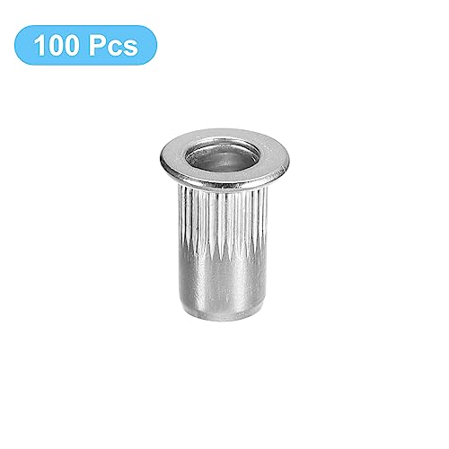 uxcell #8-32 Rivet Nuts, 100pcs 304 Stainless Steel Knurled Flat Head Threaded Insert Nuts for Metal, Plastic 100
