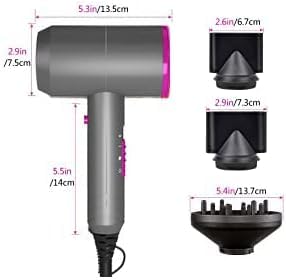 Professional Hair Dryer 2000W Fast Dry Negative Ions Hair Blow Temperature Hairdryer with Diffuser Hairdryer with 2 Speeds, 3 Heating and Cool Button Rose Pink