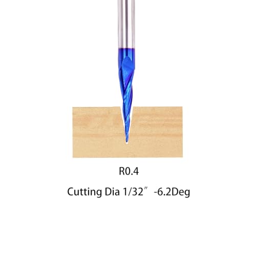 2PCS Tapered Ball Nose End Mills 1/4" Shank, 1/32" Cutting Diameter, 6.2 Degree, Solid Carbide CNC Router Bits wiith Nano Coated for 2D/3D Milling Engraving Carving BRB362 2 6.2Deg