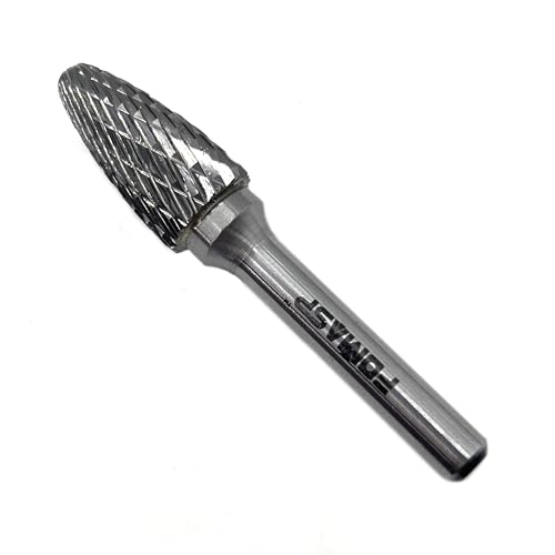 SF-5 Tungsten Carbide Rotary Burr Double Cut with 1/4"(6.35mm) Shank Dia 1/2"(12.7mm) Head Dia and 1"(25.4mm) Cutting Length for Metal&Wood Working,3pcs Burr SF-5