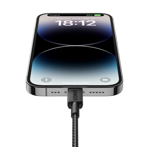 Anker 322 USB-C to Lightning Cable Braided MFi Certified iPhone Charger Cord for iPhone 15, 14, 13, 12, 11, iPad, AirPods – Durable Fast Charging Data Sync Cable Long Length – Black, 6ft, Pack of 3