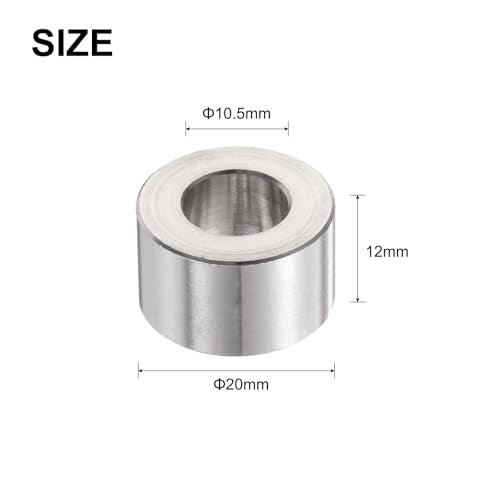 uxcell 12pcs Stainless Steel Spacer 10.5mm Bore x 20mm OD x 12mm Length Screw Bushing Plain Finish Round Metal Spacer for M10 Screws Bolts and Rods Silver Tone