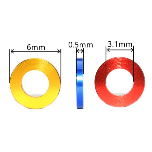 50pcs M3 Flat Washer Aluminum Gasket Anodized Countersunk Washer for RC Model Part Thickness 0.5mm (Blue) Blue