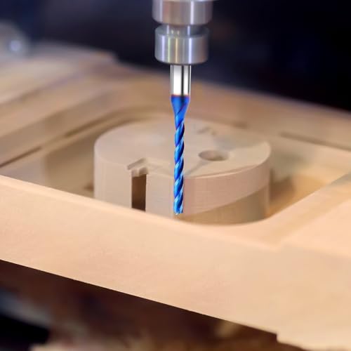 CNC Router Bits 1/8'' Cutting Dia 1/4 inch Shank Upcut Spiral Router Bit, 2PCS 3-Flutes Extra Long Carbide End Mills with Coating for Wood PVC Engraving 1-1/4'' Cutting Length Spiral Router Bits 2
