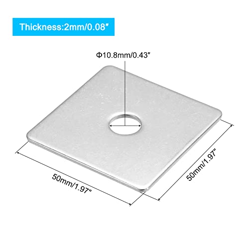 uxcell Square Washer, 5pcs M10x50x50x2mm 304 Stainless Steel Square Plate Washers Flat Pad Spacer Gasket for Hardware Fastener 5