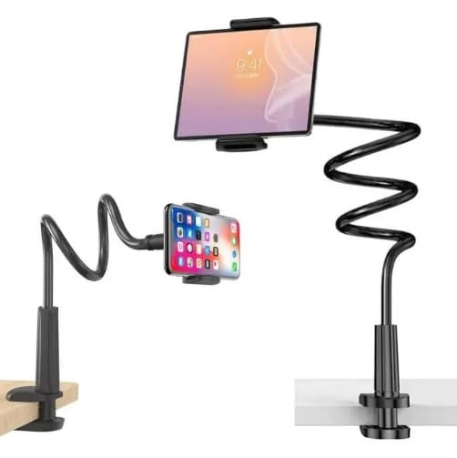 Gooseneck Tablet Mount Cell Phone Holder for Bed 4.7-11"" Devices iPad Clamp Stand Kindle Holder Flexible 47 inch Arm Clip for iPhone iPad Air Mini Galaxy Tabs Kindle Fire Switch Black in Box