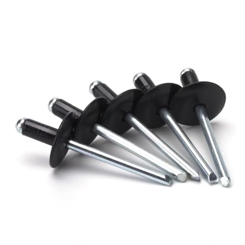 Linkup 190pcs pack 5/32" x 3/8" Black Large flange Pop blind Rivets,Large Head aluminum rivets,4mm x 10mm Black pop rivets,Aluminum Body Steel Mandrel Rivets