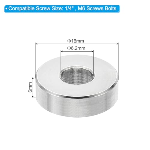 PATIKIL M6 Stainless Steel Spacers, 10 Pcs Metal Spacer Stainless Steel 6.2mm ID x 16mm OD x 6mm L Spacer Screw Standoff Round for 1/4" or M6 Screw Bolts