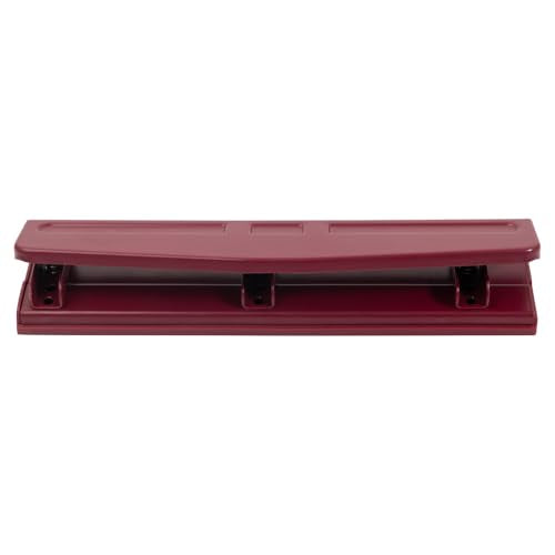 JAM PAPER Metal 3 Hole Punch - Burgundy - 10 Sheet Capacity - Hole Puncher Sold Individually
