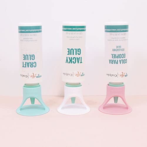 Craftelier - Set of Glue, Glue and Adhesive Tube Holders - Approx. Diameter: 6.1 cm Base, 2.9 cm Top Nozzle and 1.5 cm Bottom Nozzle - Color: Turquoise, White and Pink Multicolored