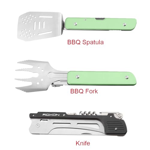 ROXON 6-in-1 Grill Tools Set, Metal Griddle Accessories Kit for Blackstone Green