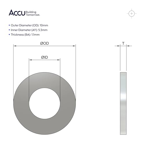Accu - M5 x 10mm 200HV Flat Washers (ISO 7089) - Stainless Steel (A2) (Pack of 200) 200HV Stainless Steel