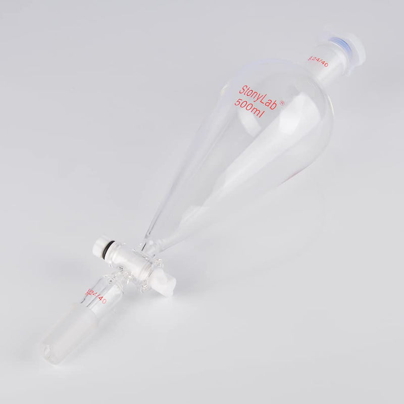 stonylab 500 mL Conical Pear-Shaped Separatory Funnel with PTFE Stopcock, Heavy Wall Borosilicate Glass, Top & Lower 24/40 Joints – Lab Liquid Separation 500.0 milliliters 1 XMK-Sep-Funnel-24/40-500ml