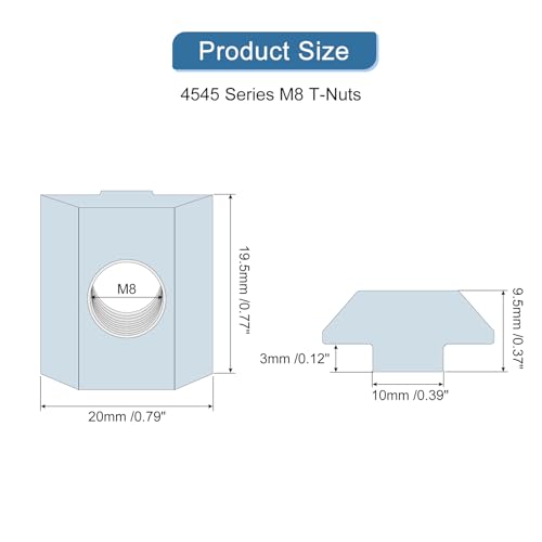 uxcell t Nuts, 24pcs - Galvanized Carbon Steel t Slot Bolts, 4545 Series M8 Hammer Head Fastener, Sliding t Nuts for Aluminum Extrusion Profile (Silver)