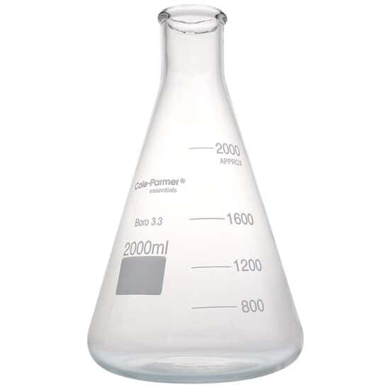 Cole-Parmer Laboratory Grade Glass Erlenmeyer Flask, 2000 mL case of 1