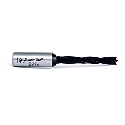 Amana Tool - 217005 Brad Pt. Solid Carbide Dowel Drill Boring Bit R/H 5mm Dia x 70mm Lon