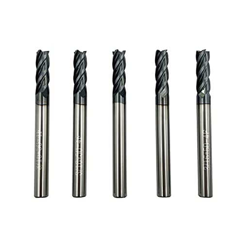 5PCS Carbide Square End Mill Bits Set, Milling Bits Cutter 3/16 Carbide End Mills for Alloy Steels/Hardened Steels, HRC 45 Deg Single End 4 Flute AlTiN Coating, 3/16 in