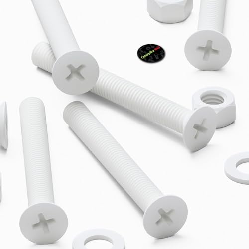 20x White PP Countersunk Plastic Screws & Bolts M5 x 40mm, Nuts & Washers