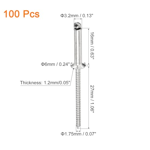 uxcell 100Pcs 1/8"x5/8" 304 Stainless Steel Countersunk Blind Rivet, Silver 1/8" x 5/8"