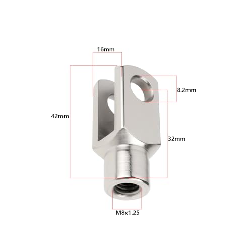 8pcs M8x1.25 Right Hand Thread Clevis Fork End Long Joint Zinc Plated Steel Joint for Agricultural Construction Hydraulic Systems 8