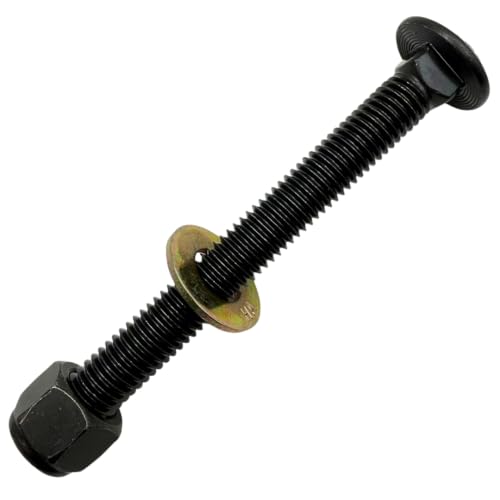 1/2"-13 x 4-1/2" Grade 8 Carriage Bolts (4-Pack) – Heavy-Duty Coarse Thread Bolts with Washers and Nylon Lock Nuts – Round Head Square Neck SAE J429 4.50" Plain Black Finish Bolts, Washers, Nuts
