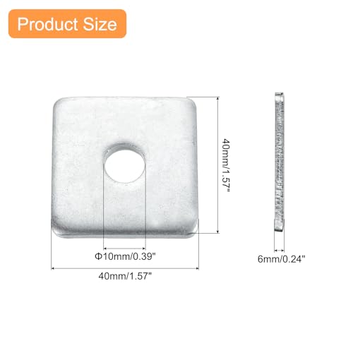 uxcell 5pcs M10x40x6mm Square Plate Bearing Washers Carbon Steel Plate Square Plate Washers Flat Pad Spacer Gasket for Hardware Fastener 5
