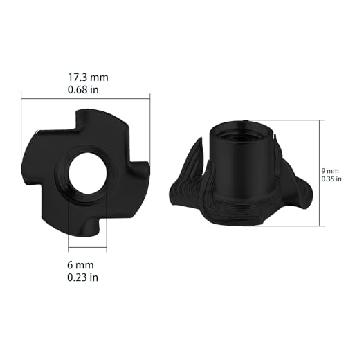 Wensilon 100pcs M6x9 T-nut Black Four-jaw - for Home, Hotel Outdoor Threaded Insertion M6