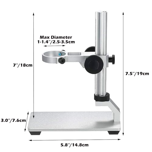 Universal Microscope Stand Pro, Stable Professional Aluminum Alloy Scope Base Holder Support Bracket for Max Diameter 1.4" USB Digital Wireless WiFi Microscope Endoscope Magnifier Camera Silver