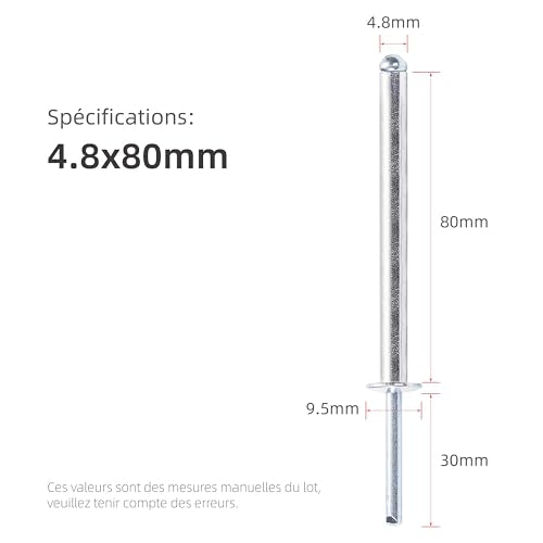 50Pcs Aluminum Extra Long Blind Rivets, 3/16"x3-5/32" (M4.8x80mm) 3/16"x3-5/32"