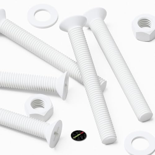 20x White PP Countersunk Plastic Screws & Bolts M5 x 40mm, Nuts & Washers