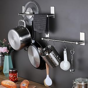 Taozun 16-Inch Towel Bar - Self Adhesive Bathroom Towel Holder with 2 Packs Towel Hooks, Stainless Steel Bathroom Hardware Accessory Kit, No Drilling Silver