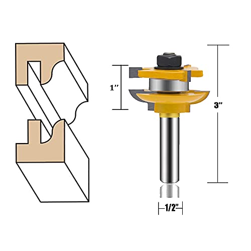 LEATBUY Router Bits 1/2 Inch Shank Raised Panel Router Bit Set 3 PCS Round Over Cabinet Door Rail and Stile Woodworking Wood Cutter Woodwork Carbide Groove Tongue Milling Tool(1/2-Double R)