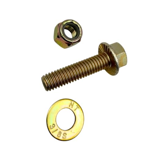3/8"-16 x 1-1/2" Grade 8 Hex Serrated Flange Bolts Qty 10 with Washers and Nylon Lock Nuts | SAE J429 High-Strength Coarse Thread Fasteners for OEM, MRO & Industrial Use 1.50" Yellow Zinc Plated Bolts, Washers, Nuts