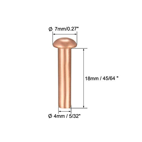 uxcell 50 Pcs 5/32" x 45/64" Round Head Copper Solid Rivets Fasteners