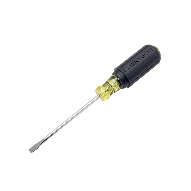 Klein Tools 601-4 Flathead Screwdriver with 3/16-Inch Cabinet Tip, Made in USA, 4-Inch Round Shank and Cushion Grip Handle