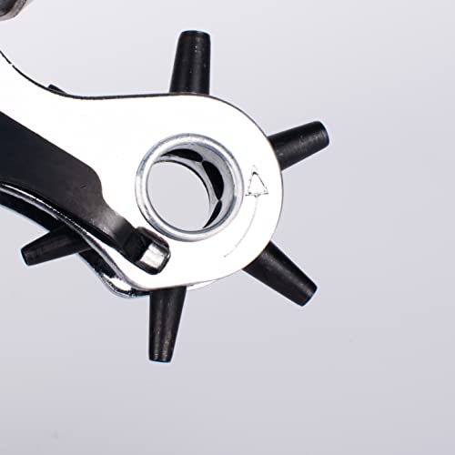 Rotary Leather Hole Punch for Belts, Leathercraft, Rubber (Silver) Silver