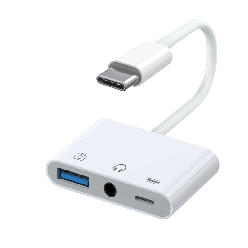 USB C to USB Adapter, 3 in 1 AUX to USB C Adapter with 3.5mm Headphone Jack + OTG + 60W PD Fast Charging Port,Compatible with iPhone 15/16, iPad Pro, MacBook and More