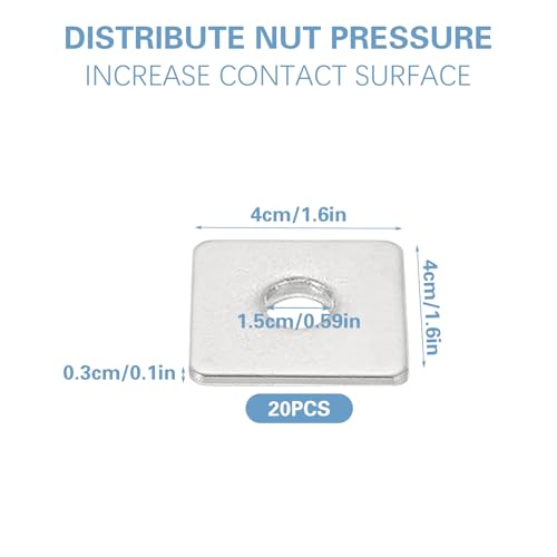 20 Pcs Galvanized Square Plate Washers 1/2" ID x 1-5/8" x 1-5/8" OD, 3 mm Thick, Galvanized Carbon Steel Flat Washer Fastener for Construction and Industrial Equipment