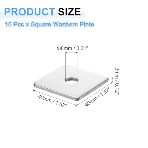 uxcell 10Pcs 1-9/16" Square Plate Washer for 5/16" Bolt, 304 Stainless Steel Bearing Plate Flat Washers Spacer Gasket for Machinery Repair, Outdoor Construction (0.12" Thick) 1-9/16" x 5/16" x 0.12" 10