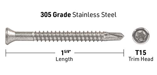 DeckWise #7x1-5/8" Stainless Steel Self-Tapping Deck Screws for Metal Joists, T15 Head, Covers 50 Sq. Ft. of Decking (100 Pack)
